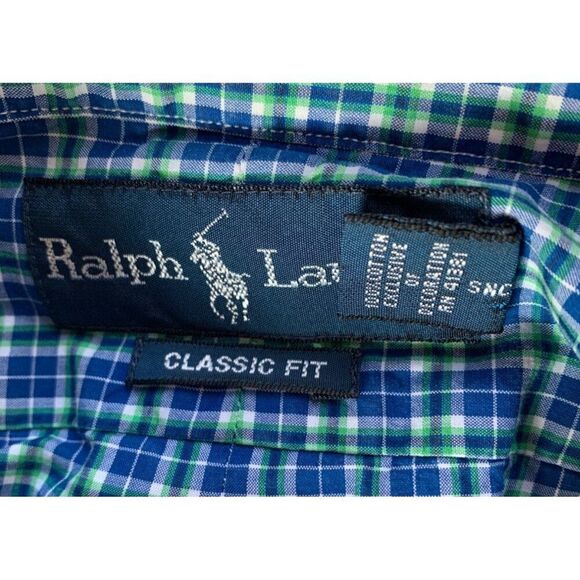 Ralph Lauren Mens Classic Fit Blue & Green Plaid Button-Down Shirt XXL - Picture 4 of 10